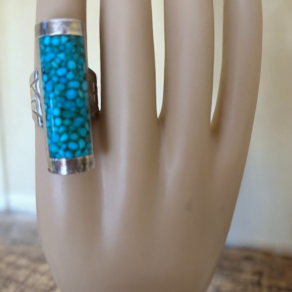 UNIQUE SLEEPING BEAUTY TURQUOISE RING FILLED WITH LITTLE BALLS - Picture 2 of 6